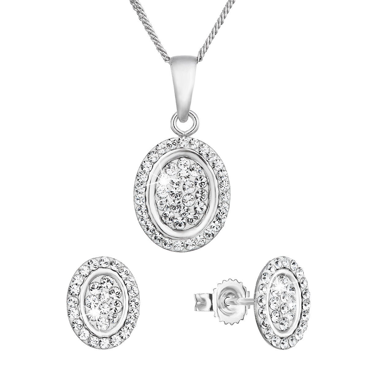 Evolution Group Sada šperků s krystaly Swarovski náušnice a přívěsek bílé oválné 79036.1