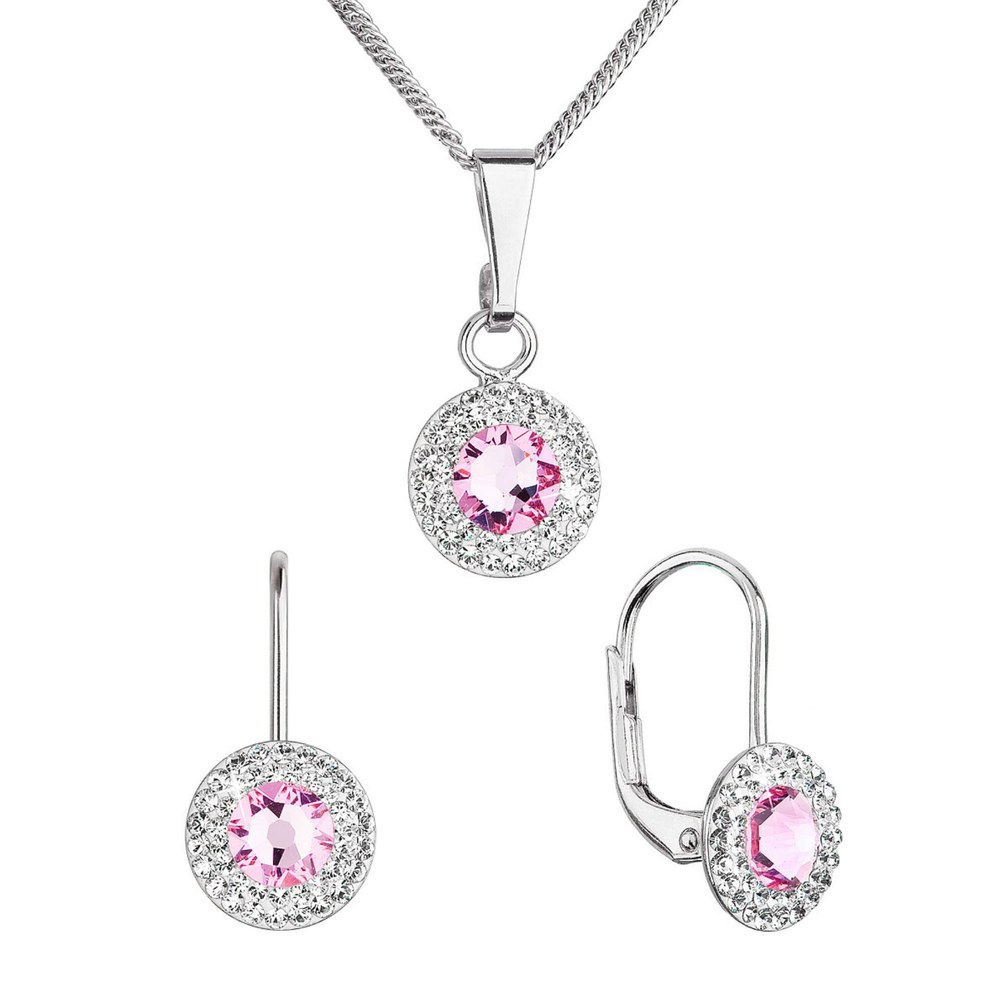 Evolution Group Sada šperků s krystaly Swarovski náušnice a přívěsek růžové kulaté 39109.3 rose